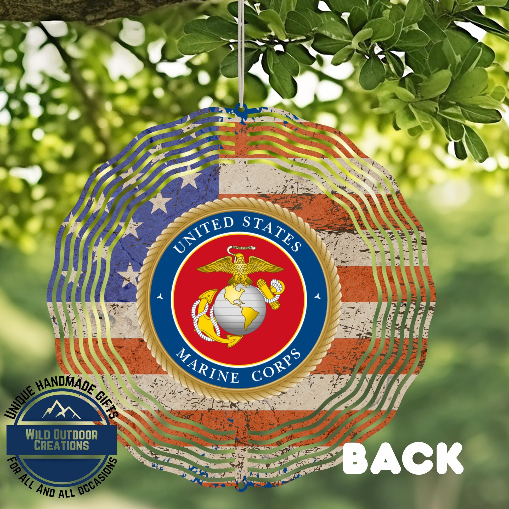 Marine Corps Wind Spinner – USMC Garden Decor | Patriotic Aluminum Outdoor Art - close-up detail of design