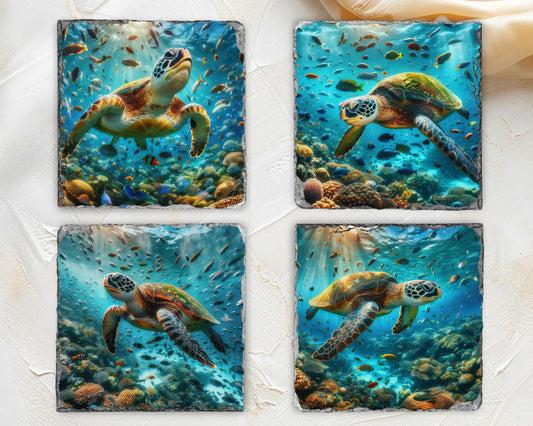 Ocean Slate Coaster Set - Beach House Drinkware Gift for Coastal Decor