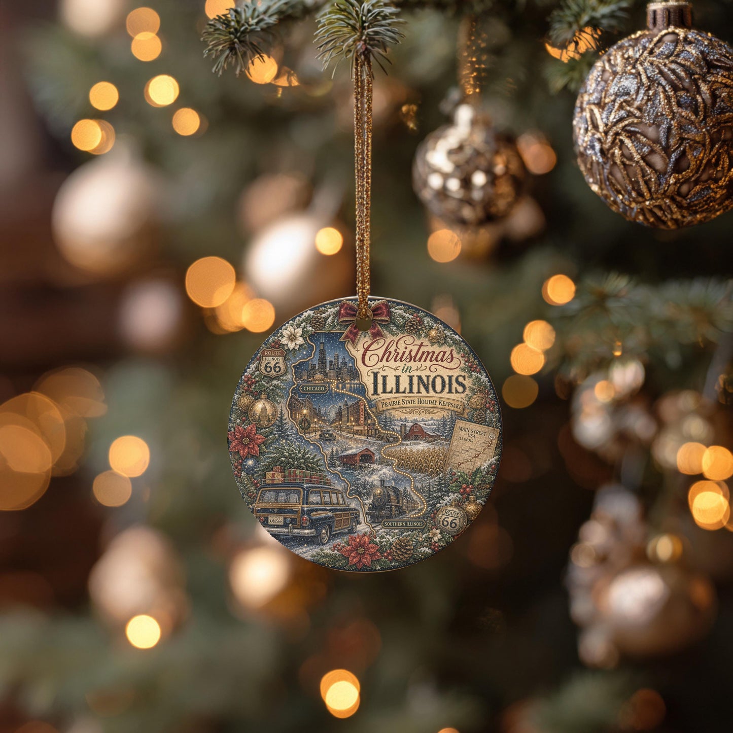 Illinois Christmas Ornament, Chicago Skyline Route 66 Keepsake