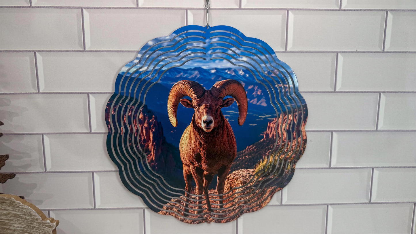 Big Horn Sheep Wind Spinner | 10 Inch | Wildlife Garden | Rotating Décor