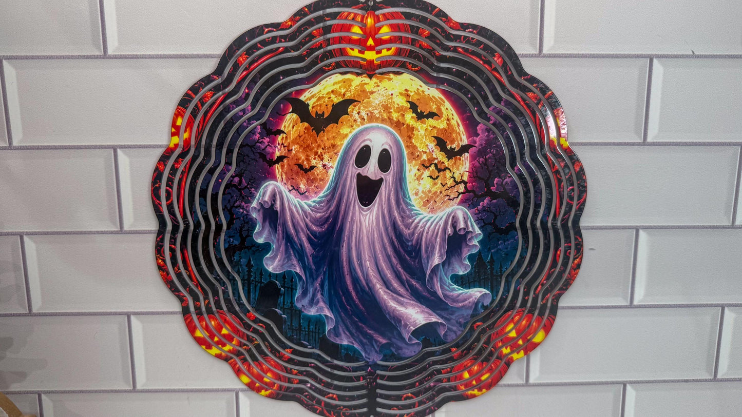 Ghost 10 Inch Wind Spinner - Halloween Porch Decor | 360 Swivel | Indoor Outdoor Display