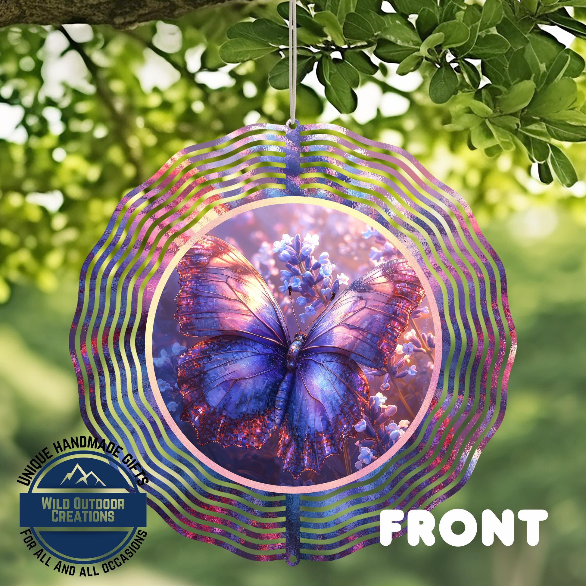 Butterfly Wind Spinner - Purple Blue Aluminum Garden Art | 360° Swivel Outdoor Décor