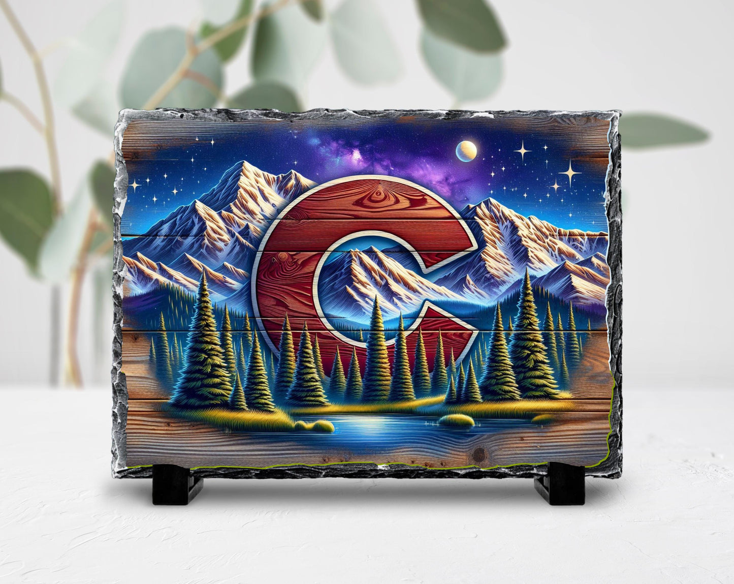 Colorado Slate Sign - Rustic Holiday Decor | Handcrafted Natural Slate Stone - additional angle