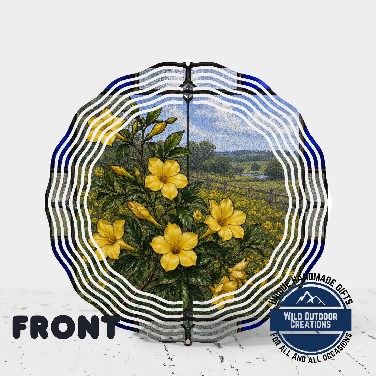 Yellow Jessamine Wind Spinner South Carolina Flower Stained Glass Garden Aluminum Decor