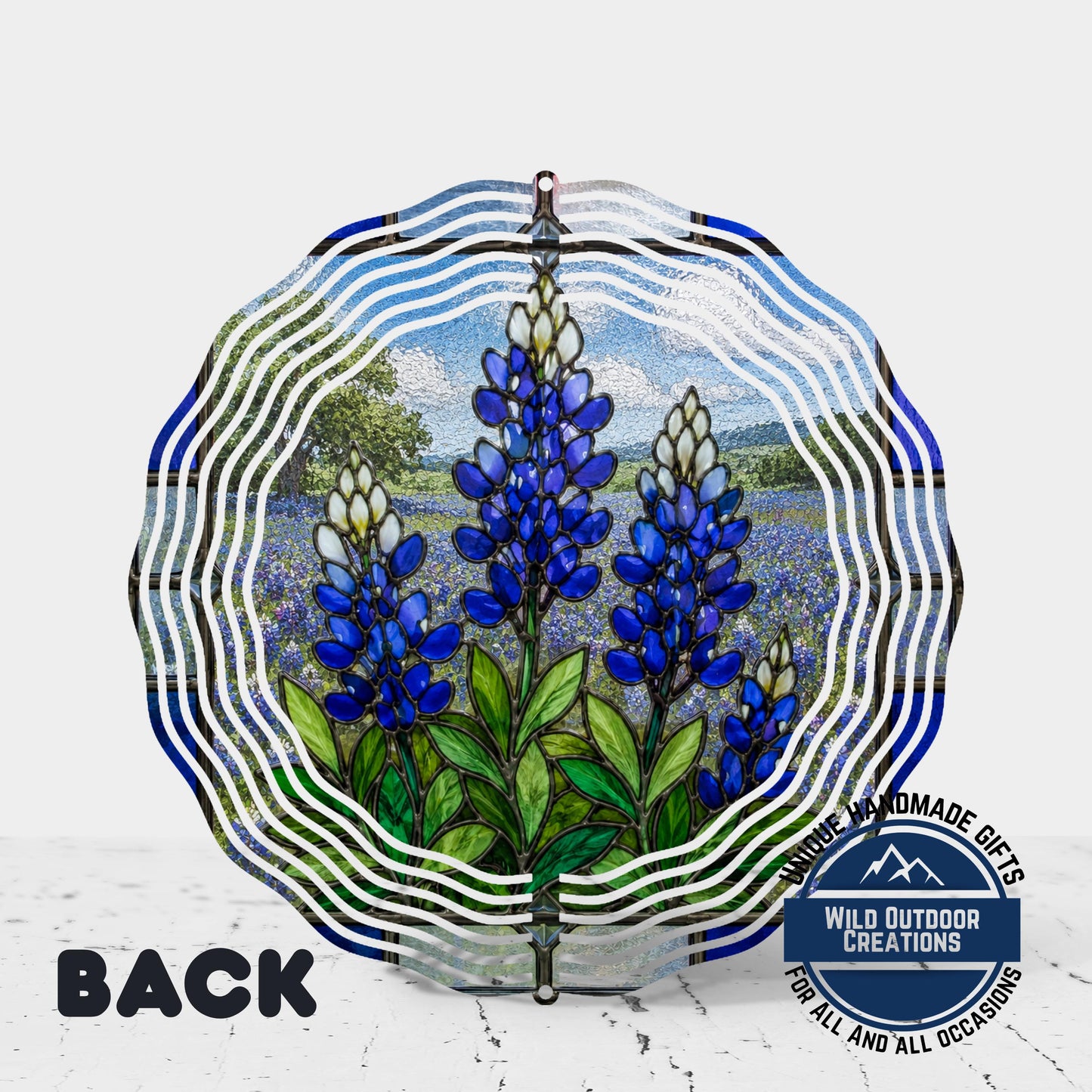 Bluebonnet Wind Spinner Texas Flower Stained Glass Style Garden Aluminum Outdoor Decor