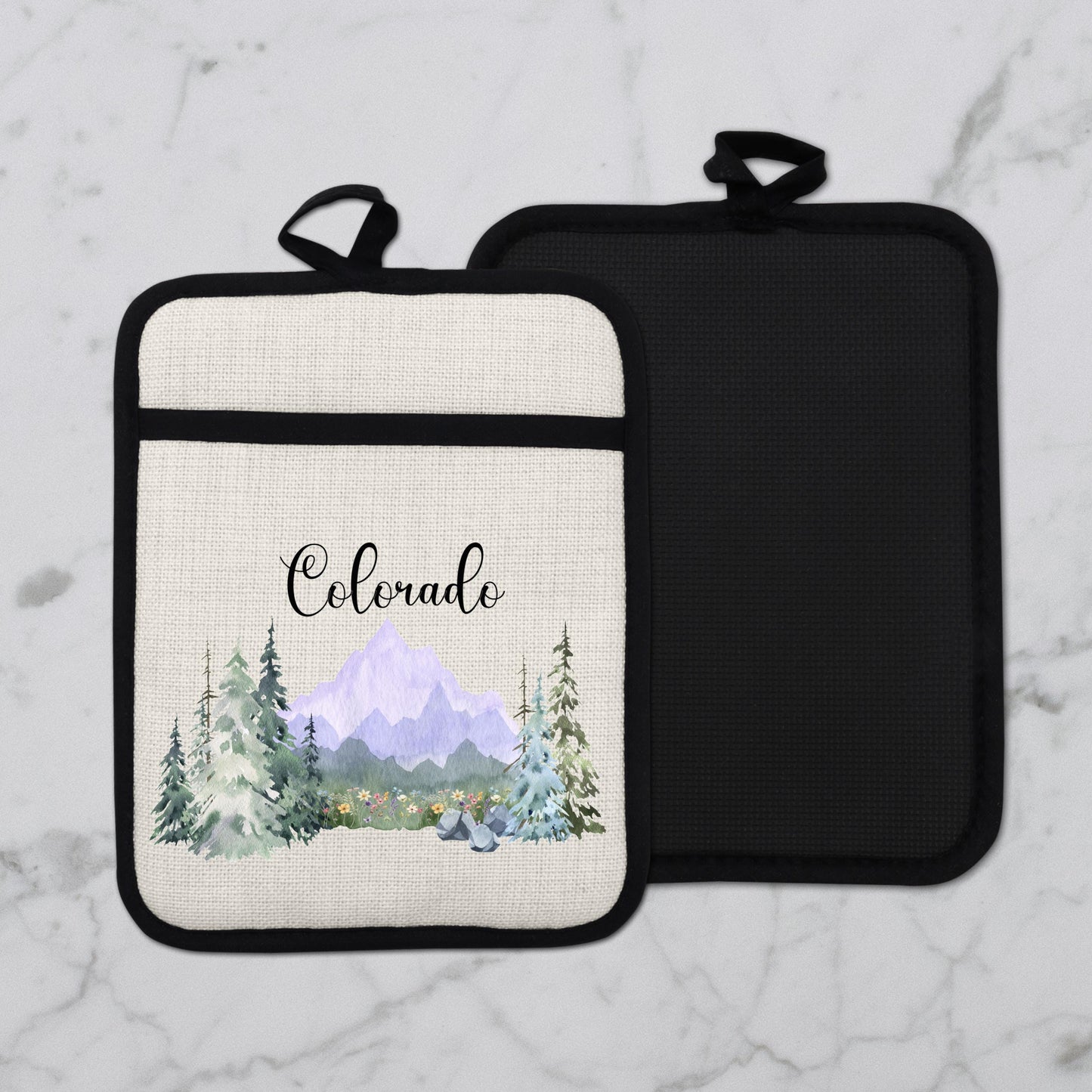 Purple Oven Mitt - Silicone Pot Holder With Heat Resistant Pocket & Hanging Loop