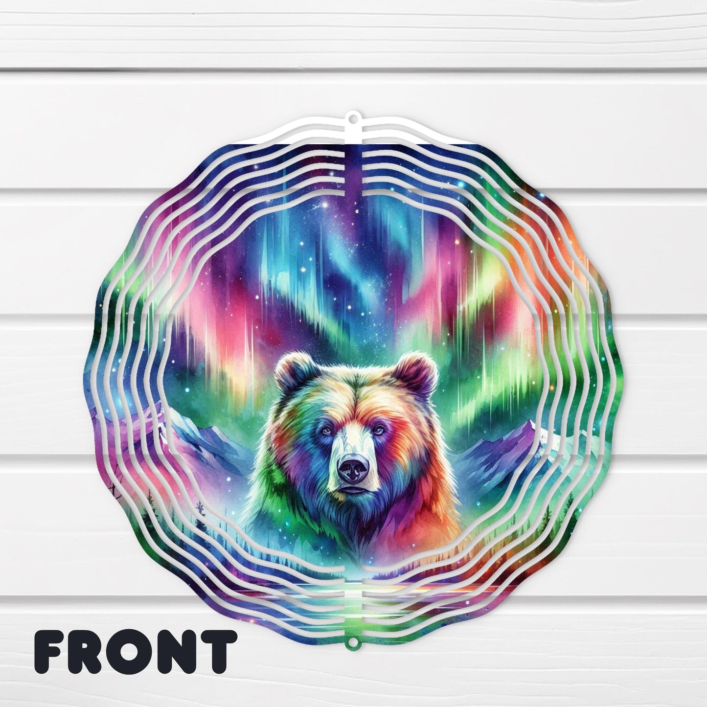Bear Northern Lights Wind Spinner - 10x10 Double-Sided UV-Coated Outdoor Décor