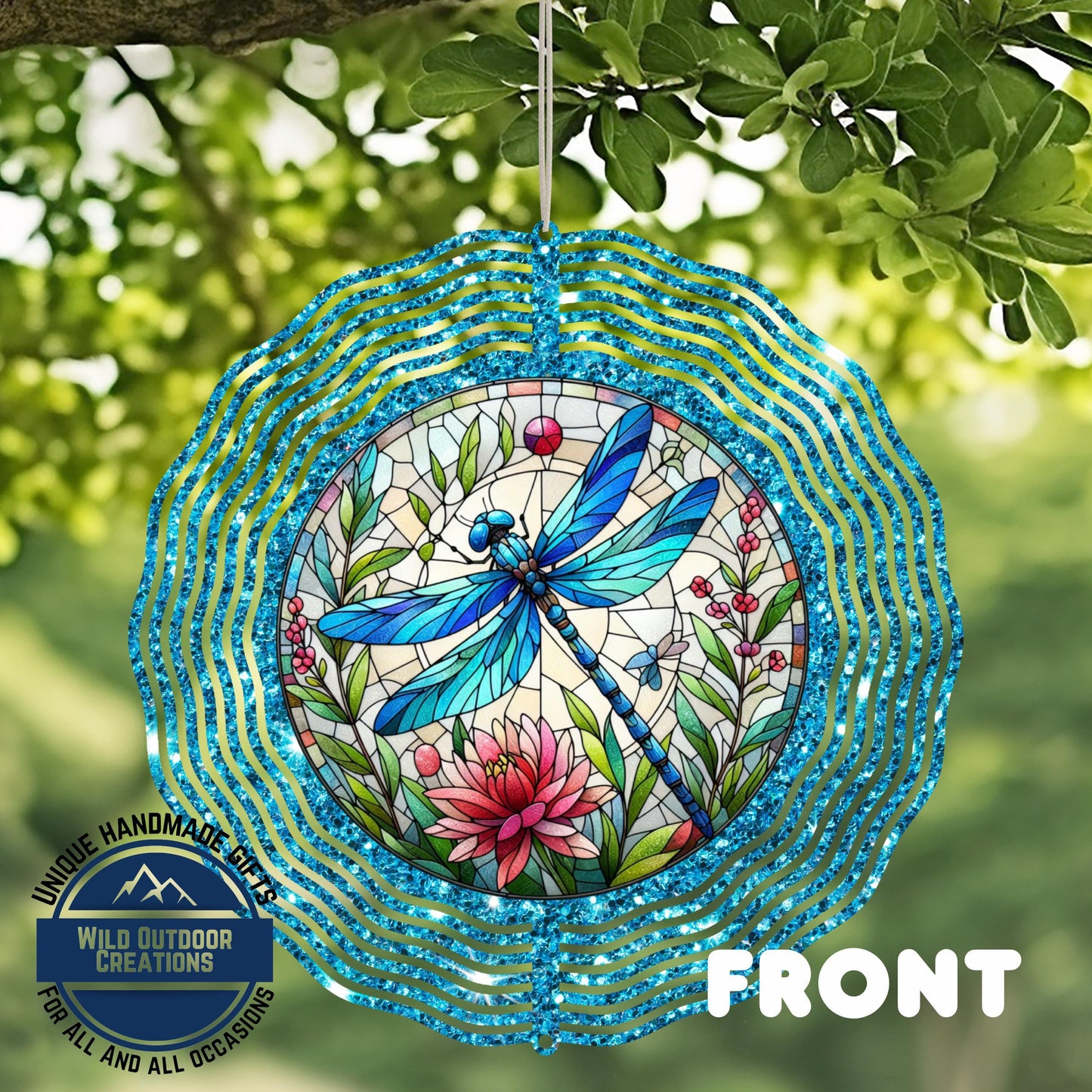 Dragonfly Wind Spinner - Vibrant Faux Glitter Stained Glass Garden Decor