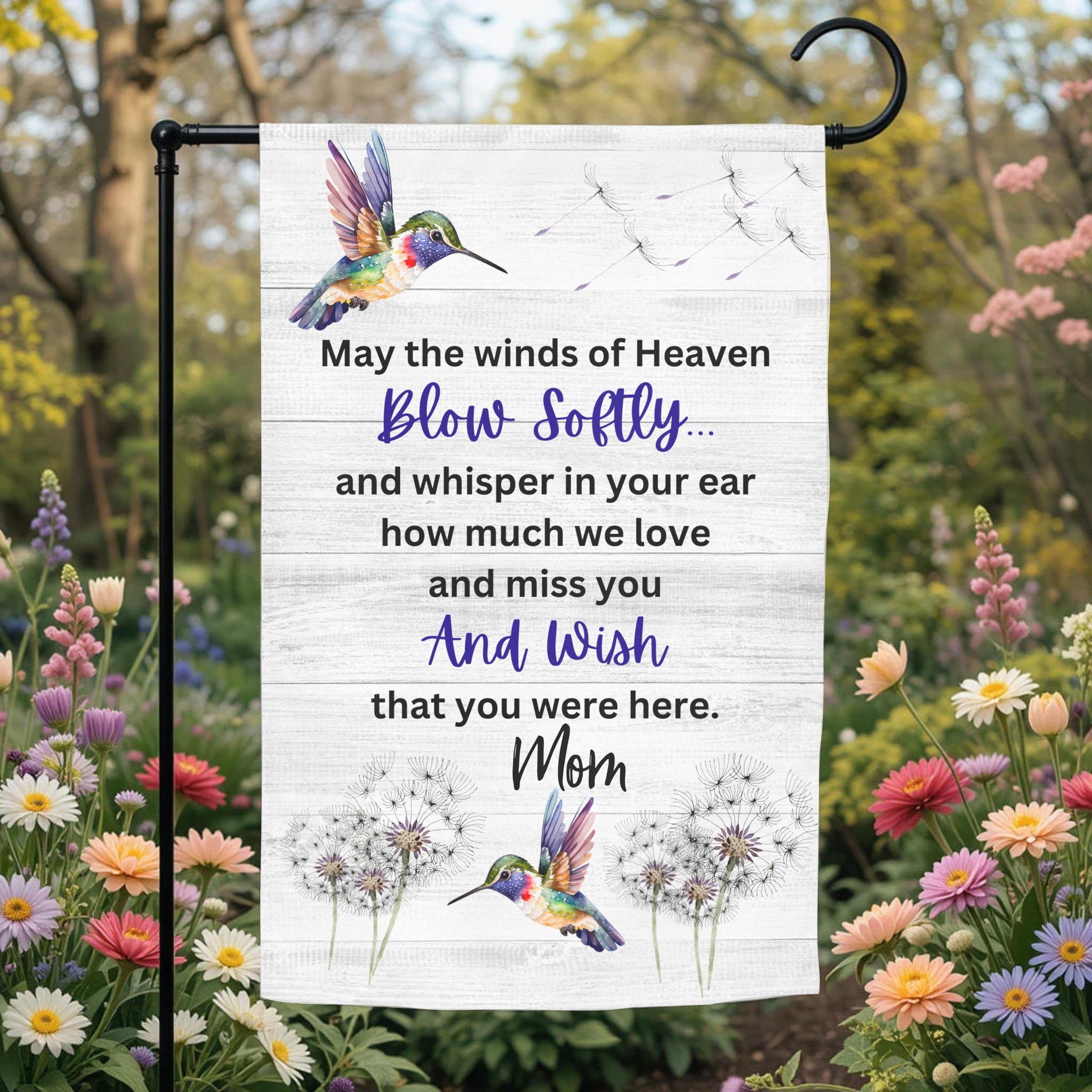 Personalized Garden Flag – Hummingbird Memorial Double Sided 12x18 UV Protected - garden display