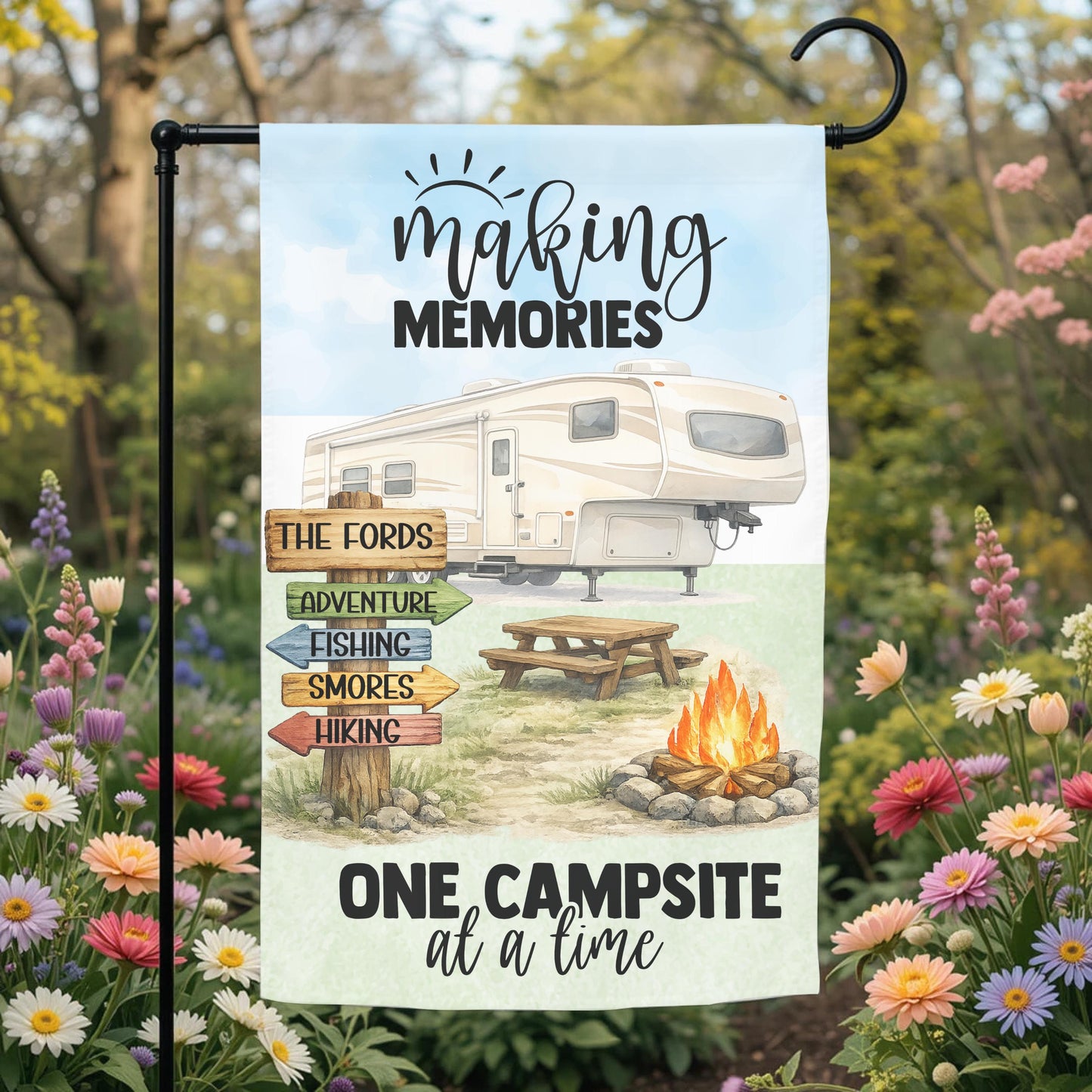 Personalized Camping Flag - Custom 5th Wheel Garden Flag 12x18 Weather Resistant - garden display