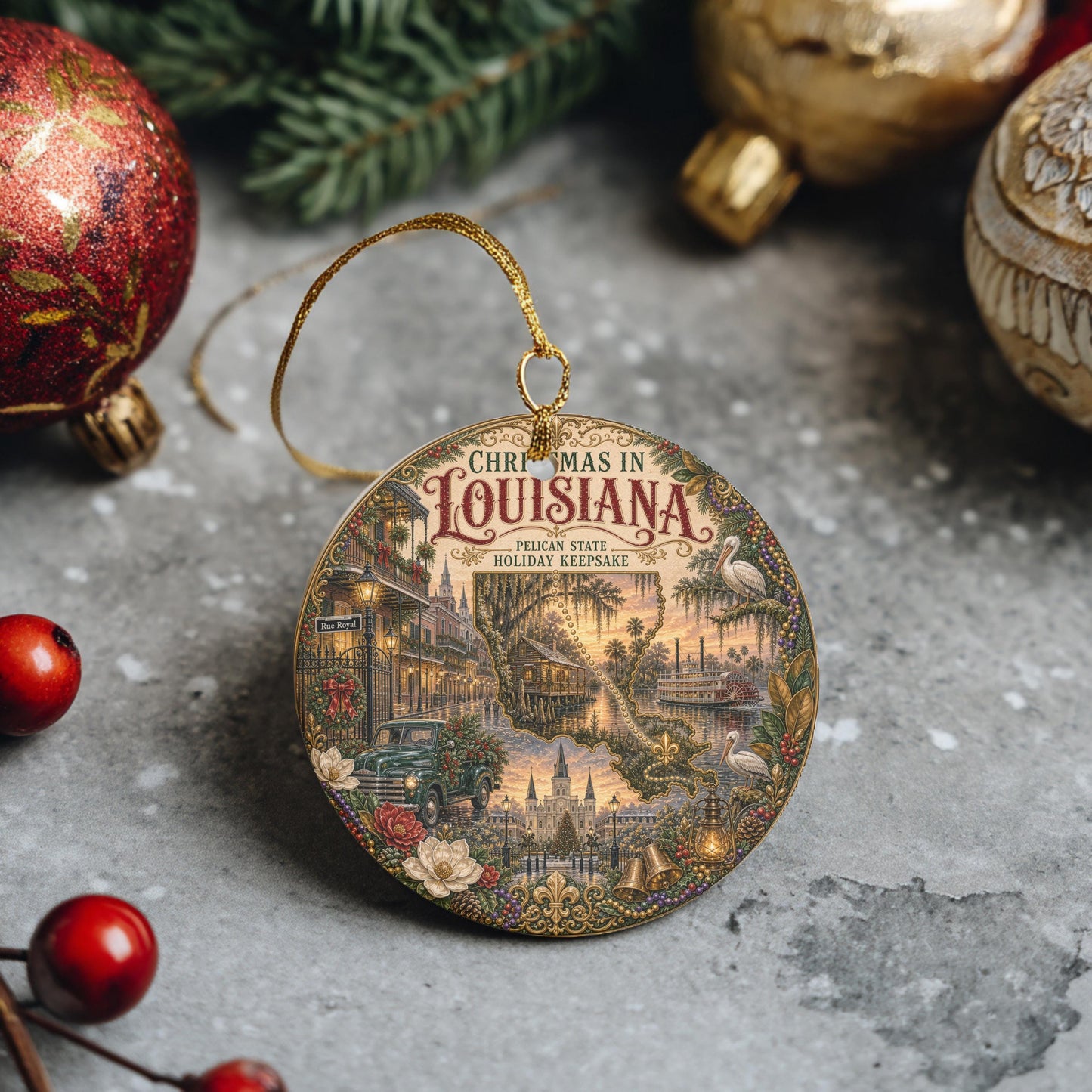 Louisiana Christmas Ornament | French Quarter Ceramic Keepsake