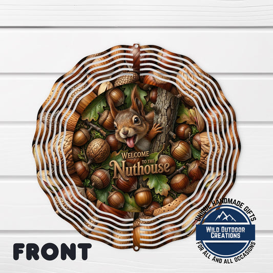 Squirrel Wind Spinner - Double Sided Aluminum Garden Wind Spinner with Nut House Art