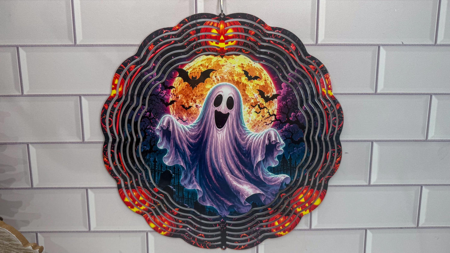 Ghost 10 Inch Wind Spinner - Halloween Porch Decor | 360 Swivel | Indoor Outdoor Display
