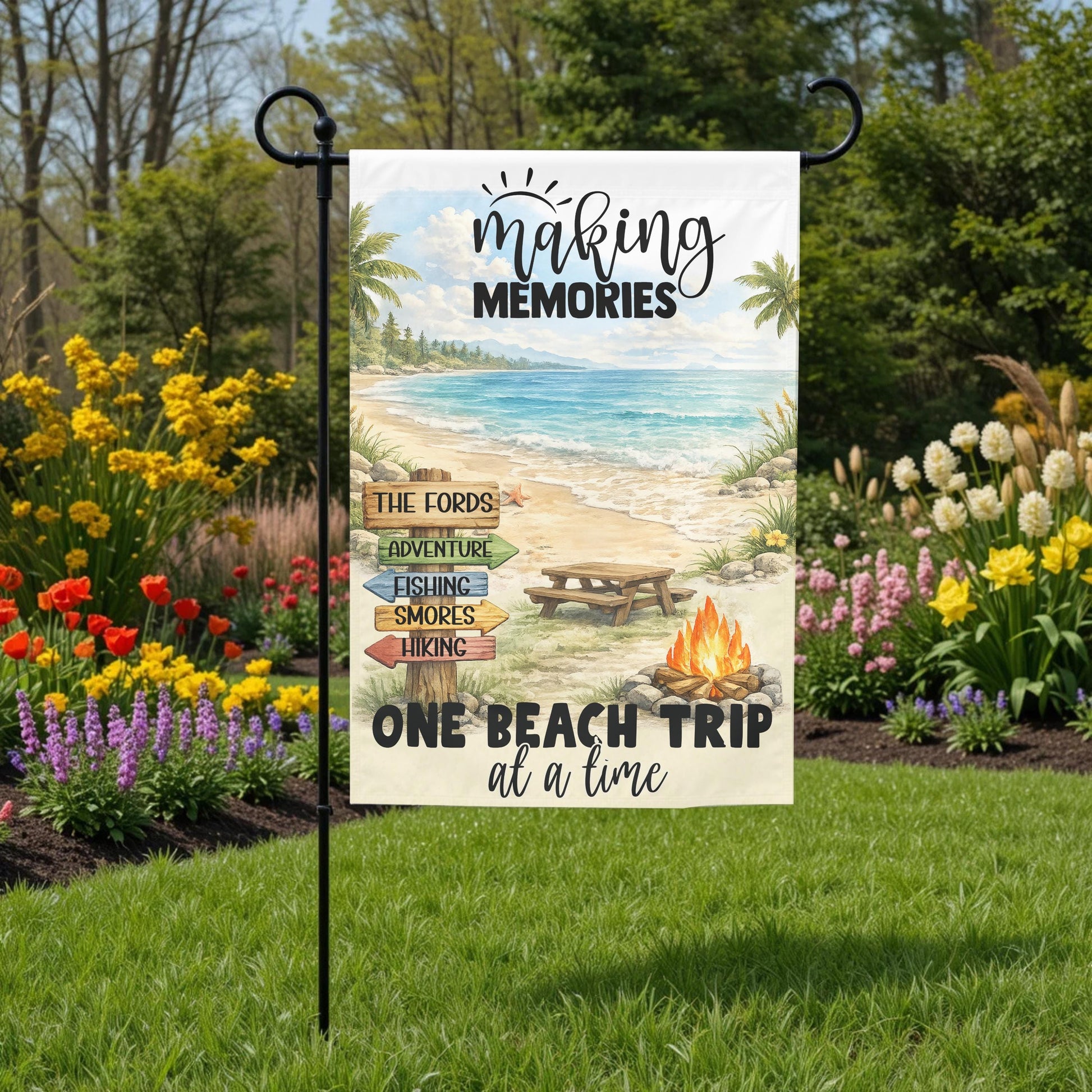 Personalized Beach Garden Flag – Coastal Summer Decor | Double Sided 12x18 - lifestyle display