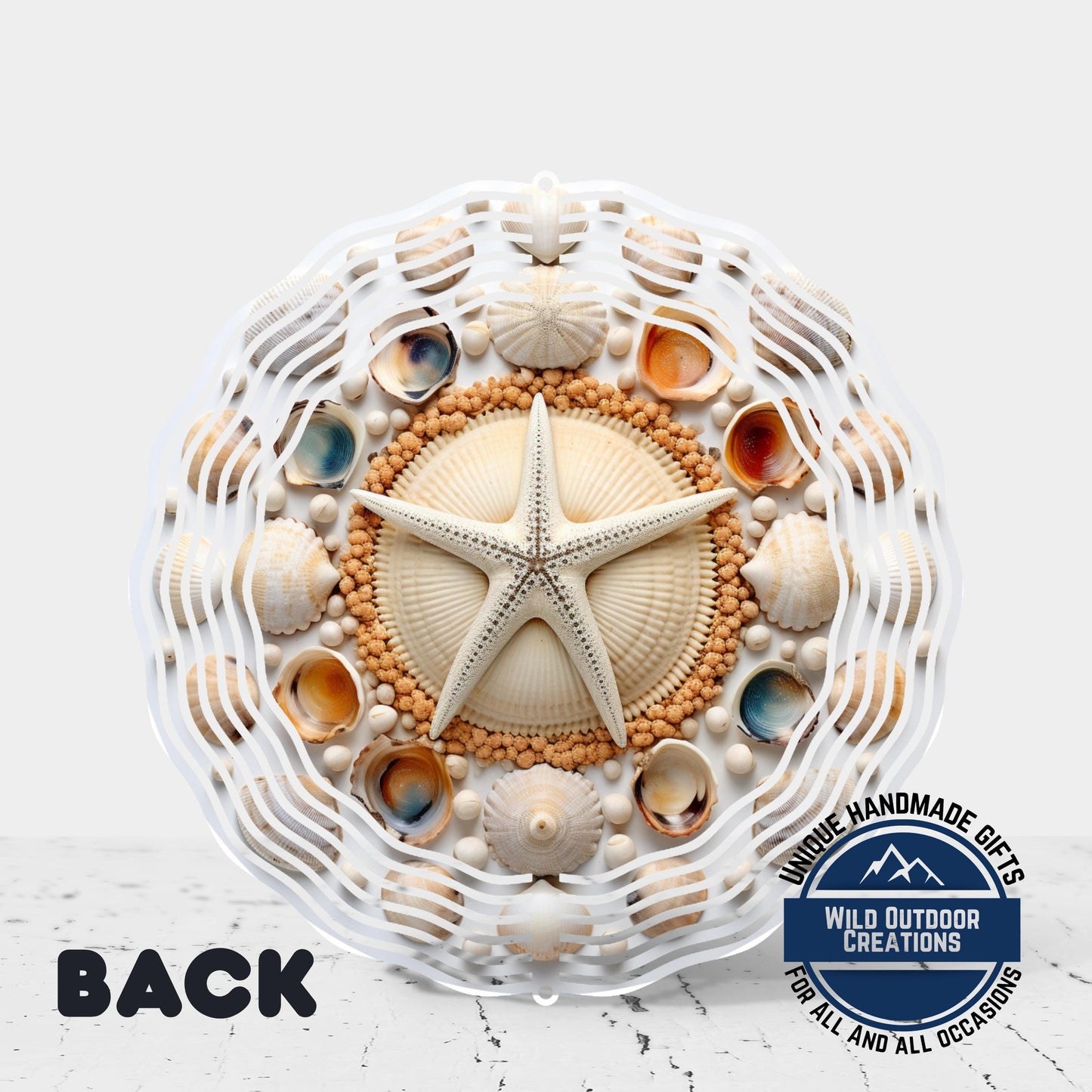 Coastal Seashell Wind Spinner - Aluminum Beach Nautical Yard Art, 10 Inch