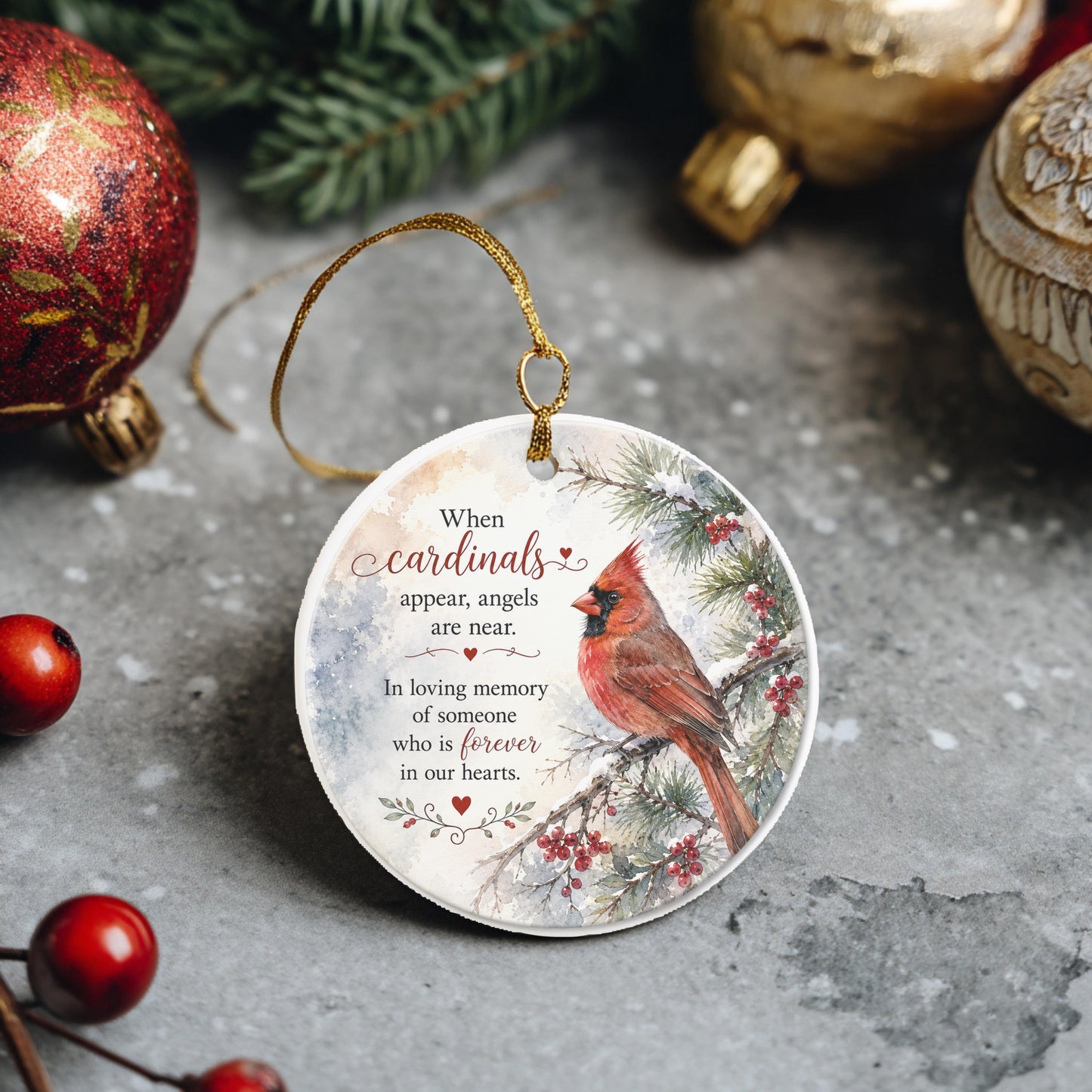 Cardinal Memorial Ornament, Ceramic, Angels Are Near Verse, Keepsake