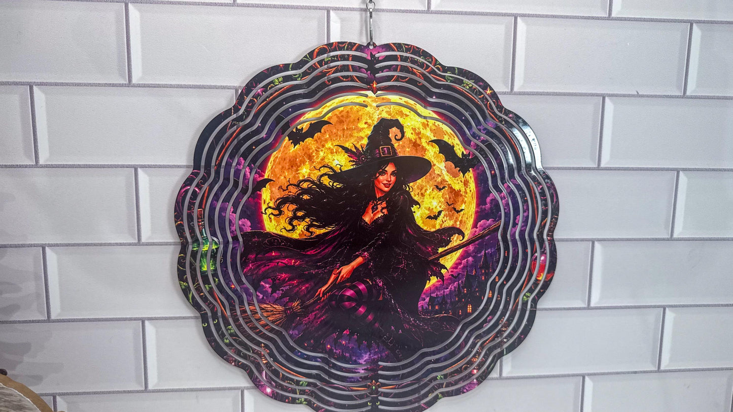 Witch Wind Spinner | Halloween Porch Decor - 10 Inch Swivel Display, Indoor Outdoor Accent
