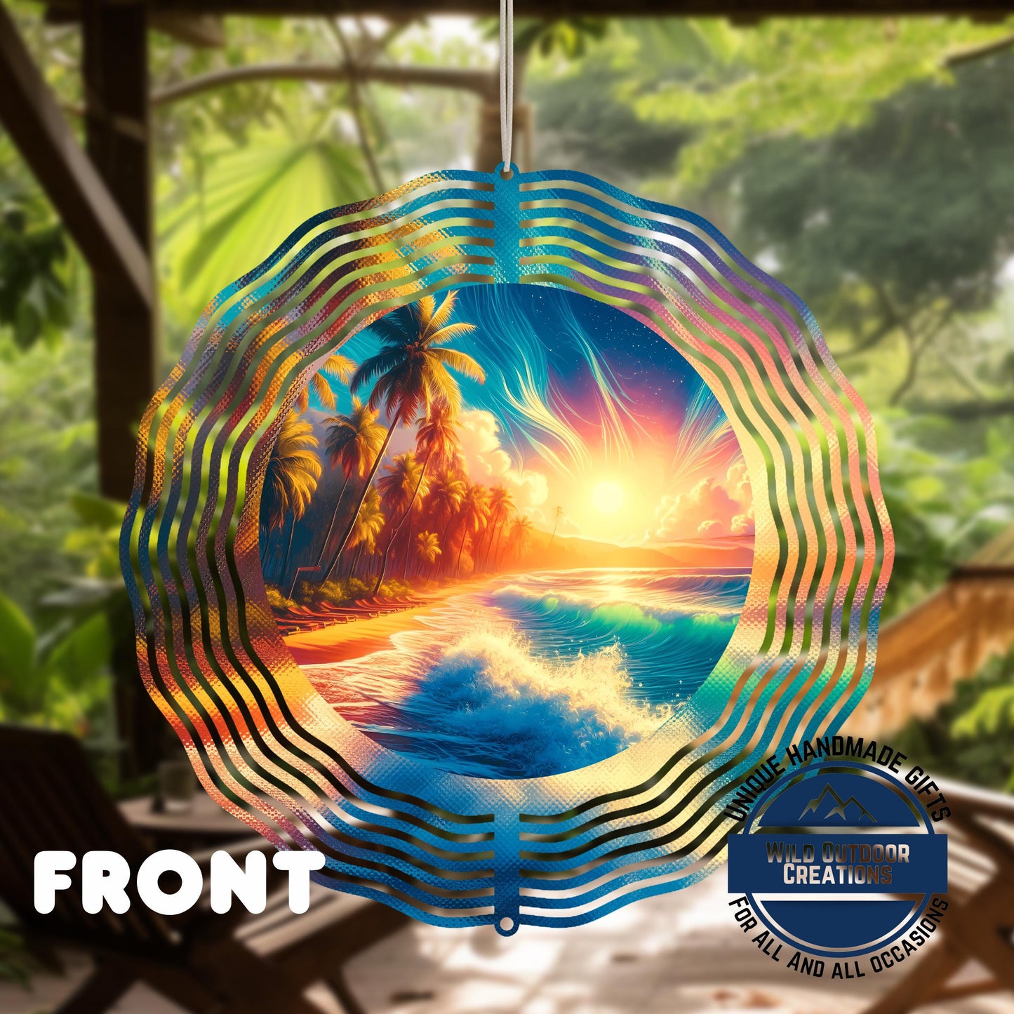 Garden Wind Spinner - Beach Sunset Spinner | Aluminum Coastal Decor, UV Protected