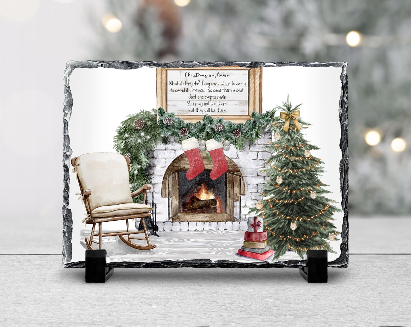 Christmas Memorial Slate Sign with Rustic Scene  Heartfelt Quote  A Thoughtful Gift for Grieving Families
