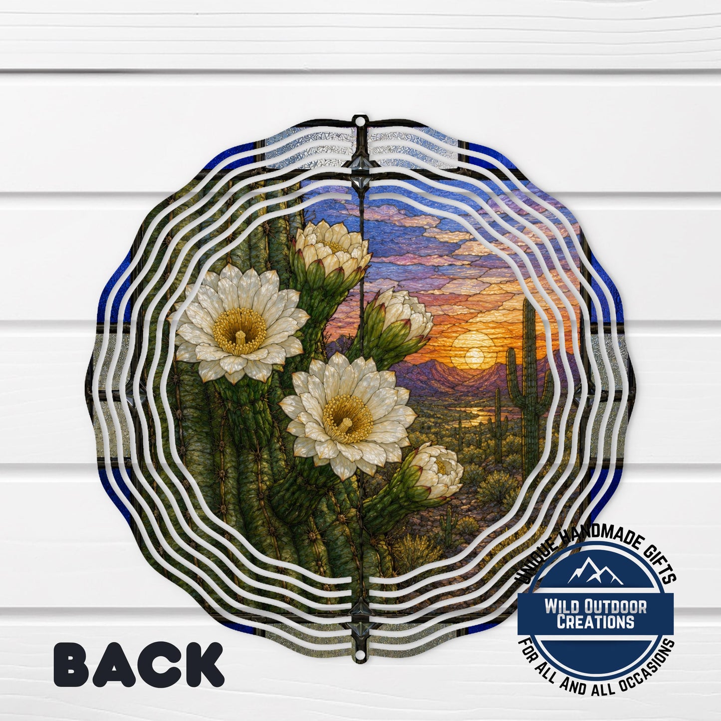 Saguaro Cactus Wind Spinner Arizona State Flower Stained Glass Garden Aluminum Decor