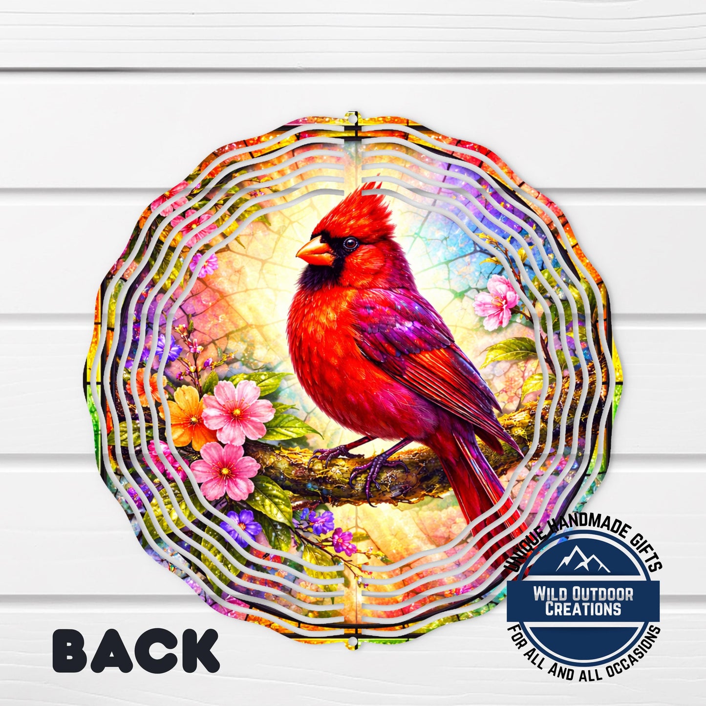 Cardinal Wind Spinner - 10 Inch Aluminum Outdoor Garden Decor With Pink Yellow Flowers