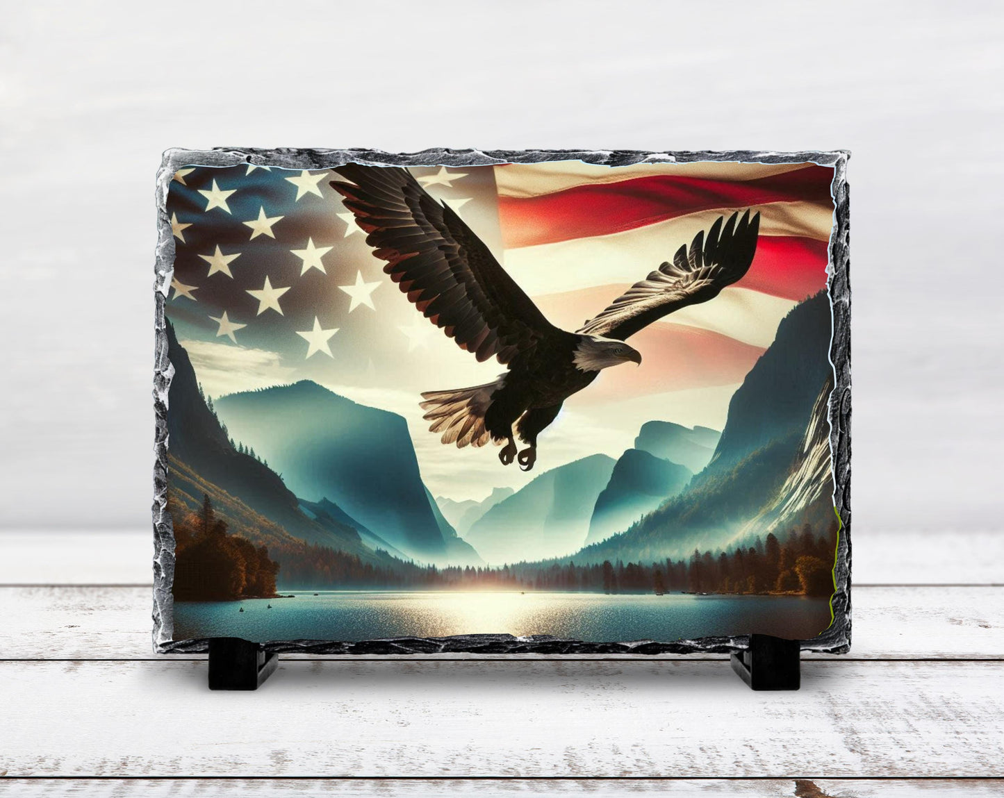 Bald Eagle Slate Sign – American Flag Art | Rustic Americana Style Decor