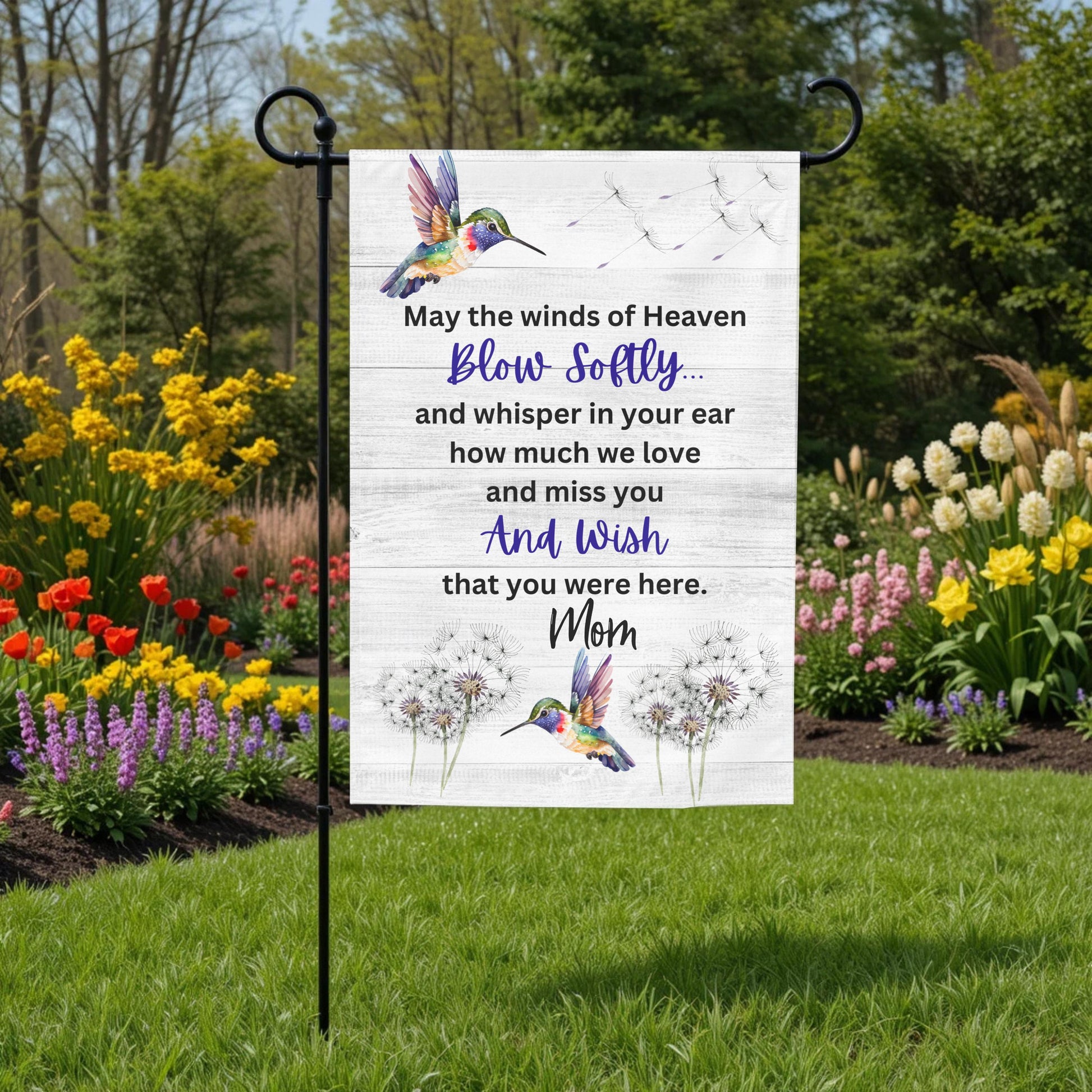 Personalized Garden Flag – Hummingbird Memorial Double Sided 12x18 UV Protected - close up detail