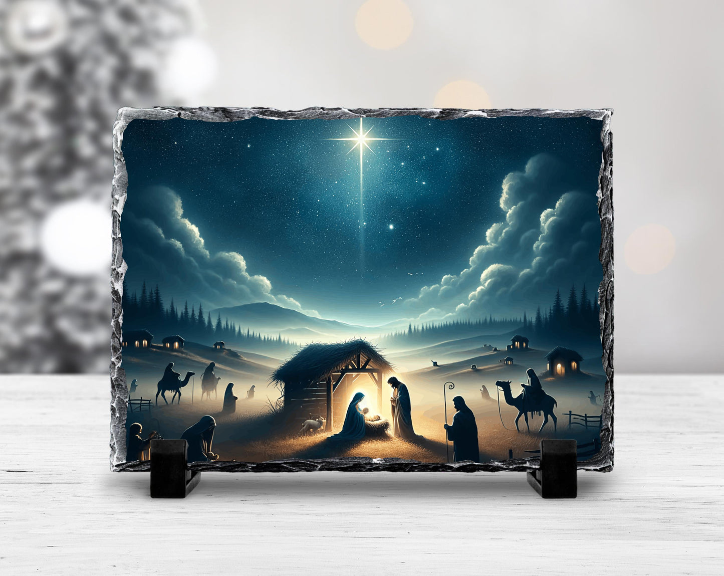 Nativity Scene Slate Art with Star Shepherds  Wisemen  Meaningful Religious Christmas Decor  Gift for the Home