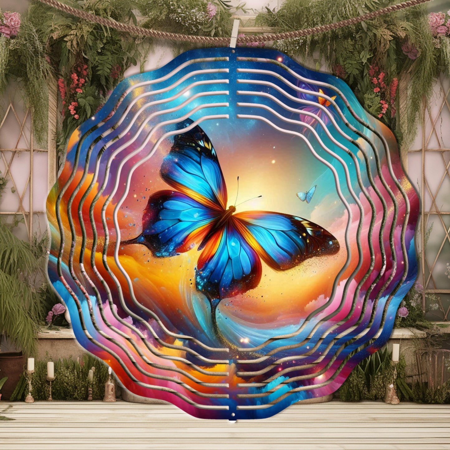 Butterfly Wind Spinner Whimsical Metal Yard Art  Sunlight Catcher for Outdoor Decor