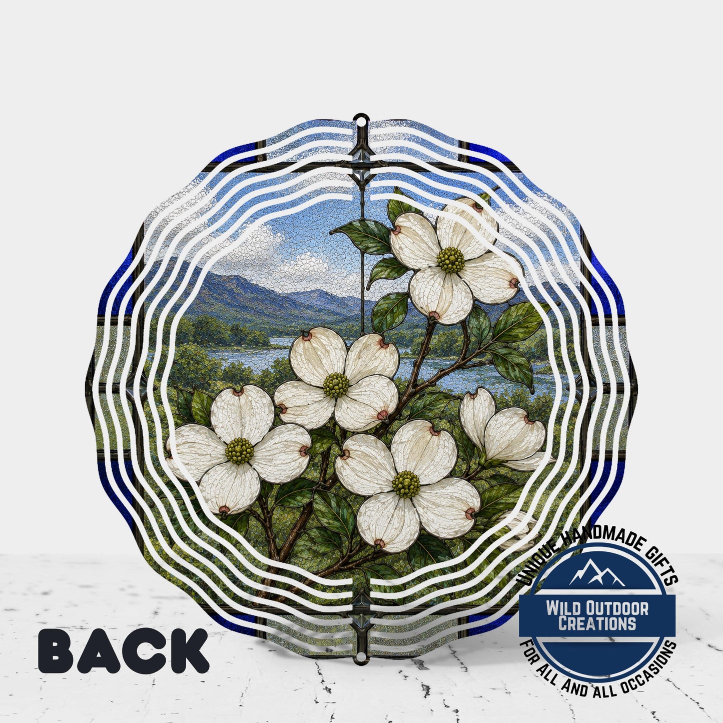 Dogwood Wind Spinner North Carolina State Flower Stained Glass Garden Aluminum Decor