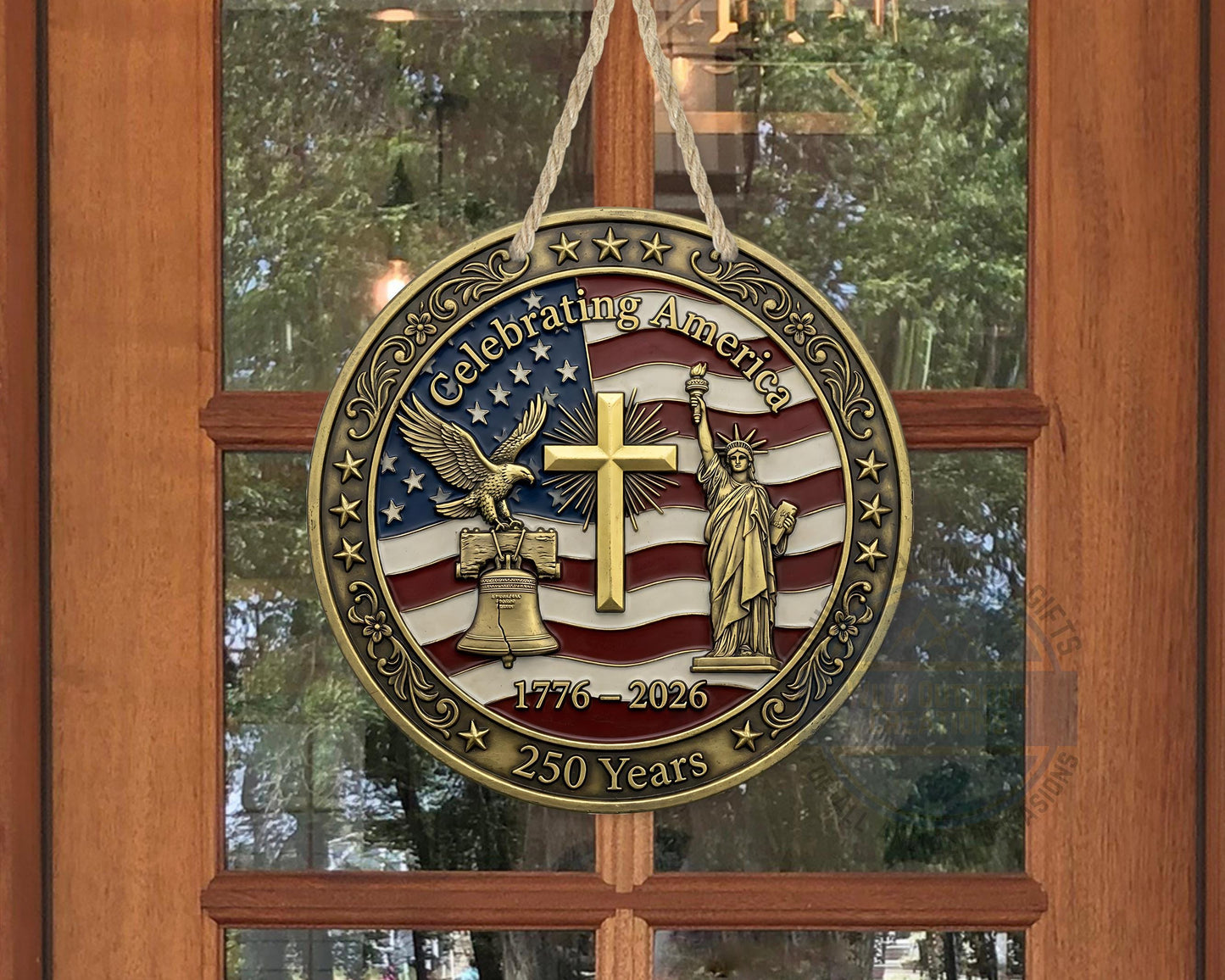 Patriotic Door Decor - America 250 Years Aluminum Door Sign 10" USA Hanger