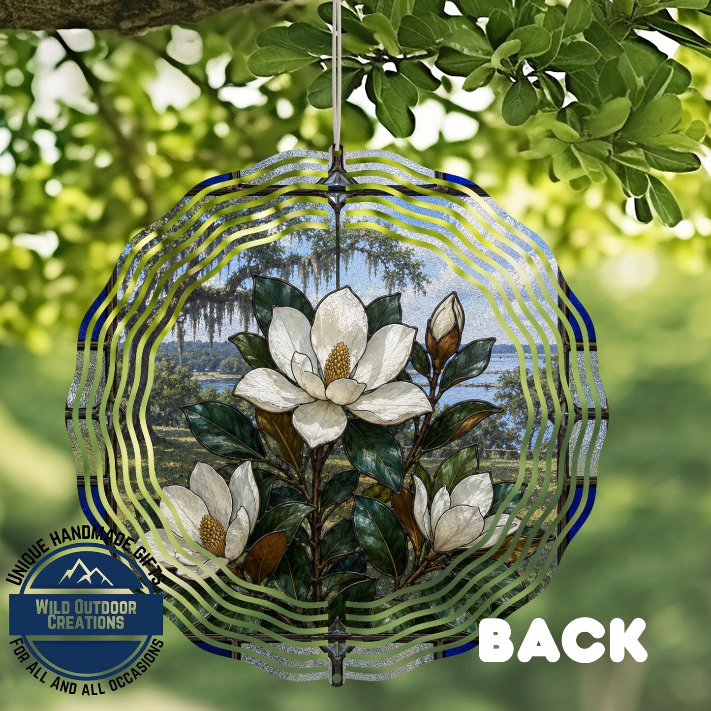 Magnolia Wind Spinner | Mississippi State Flower Aluminum Garden Decor - Stained Glass Style