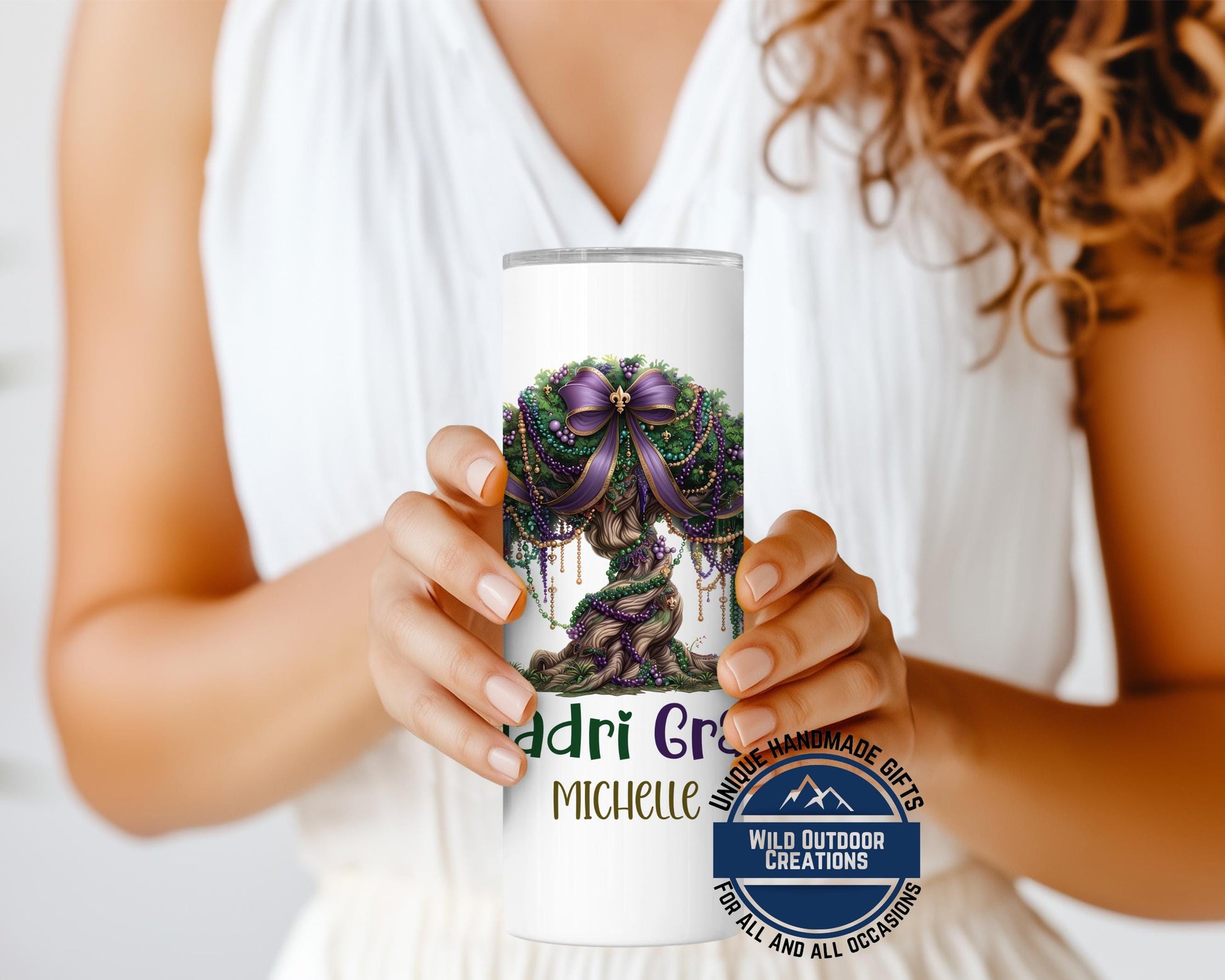 Mardi Gras Skinny Tumbler - Custom Name Glow In Dark Cup | Vacuum Insulated 20oz & 30oz - additional product photo 13