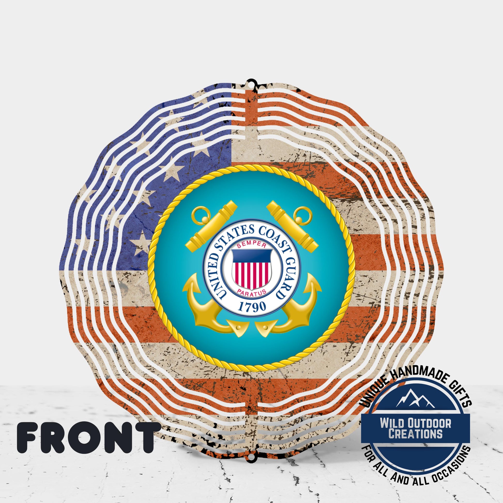 Coast Guard Wind Spinner – Patriotic Garden Decor | Durable Aluminum Outdoor Art - back side design view