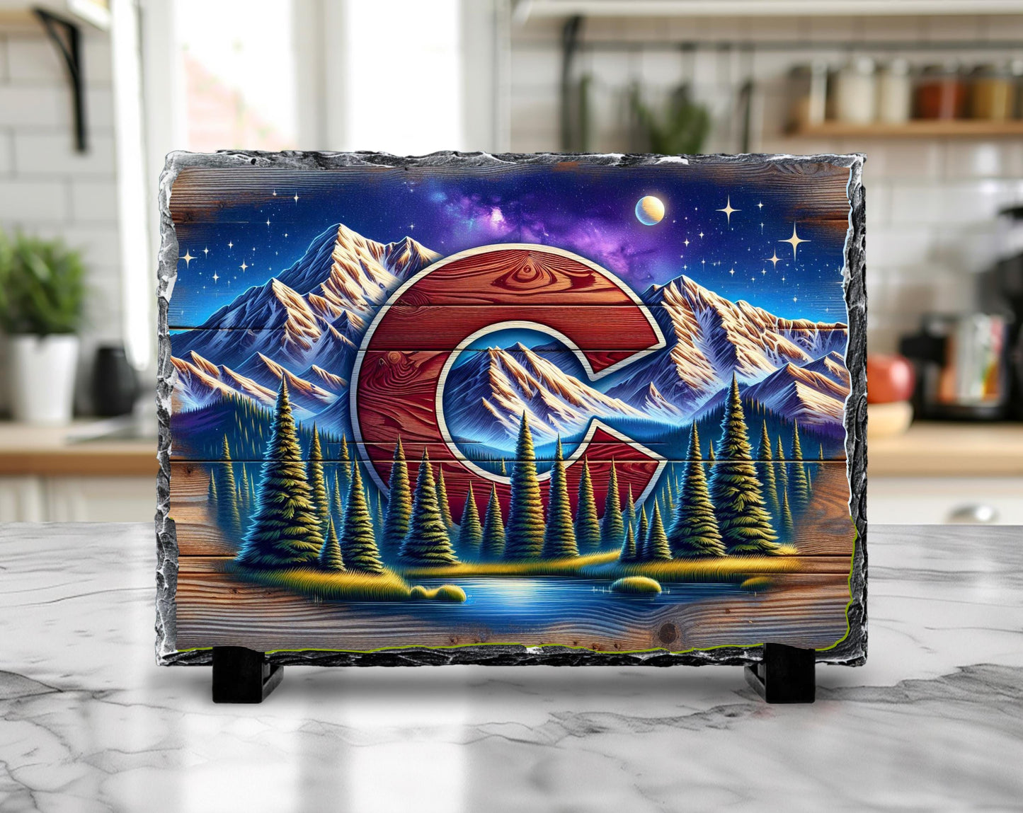 Colorado Slate Sign - Rustic Holiday Decor | Handcrafted Natural Slate Stone - lifestyle view