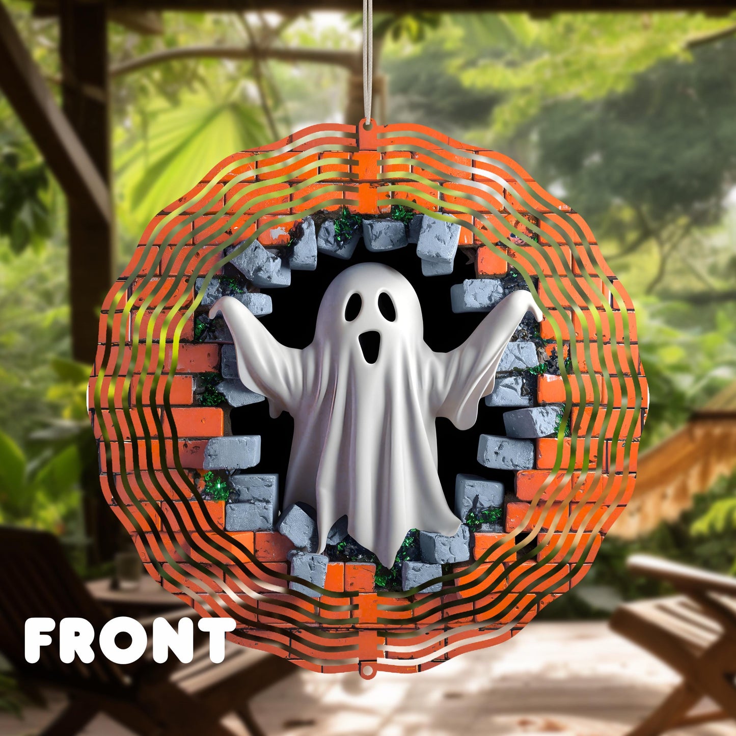 3D Ghost Wind Spinner for Outdoor Garden Decor - 10x10 Inch UV Protected 360 Rotation Perfect Spooky Season Gift with Heart Detail