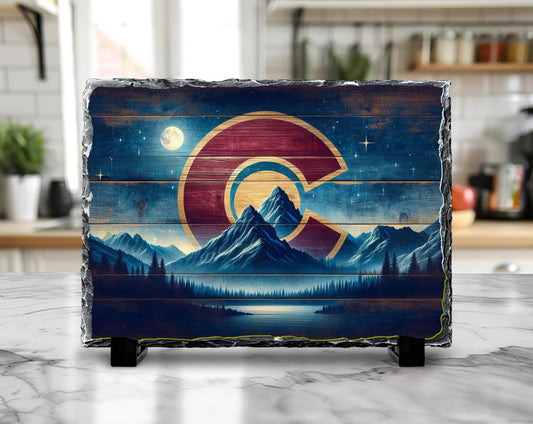 Colorado Slate Wall Art – Rustic Mountain Decor With State Flag Artwork