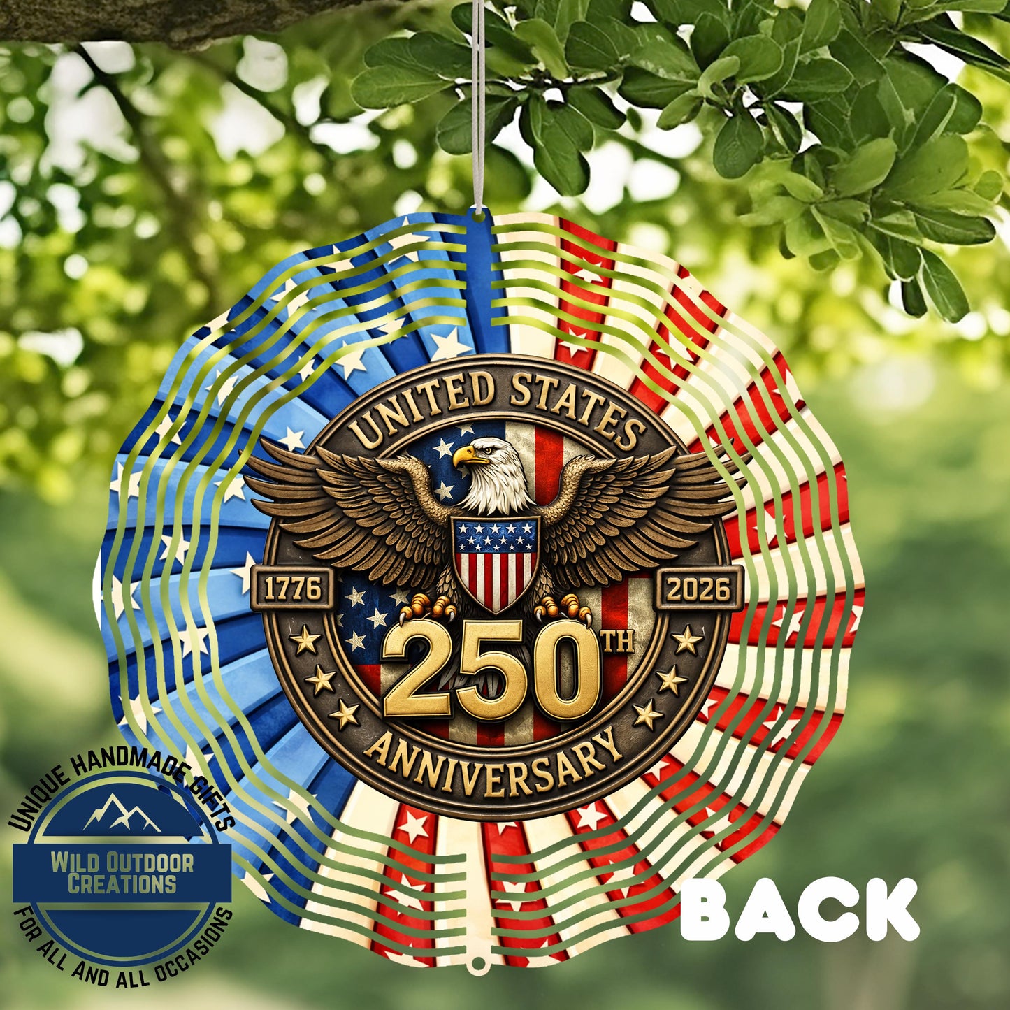 USA 250th Anniversary Wind Spinner – Patriotic Garden Decor With Bald Eagle - close-up detail of design