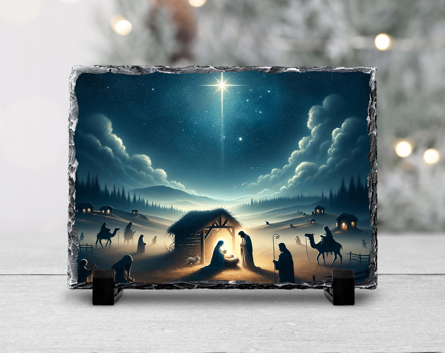 Nativity Scene Slate Art with Star Shepherds  Wisemen  Meaningful Religious Christmas Decor  Gift for the Home