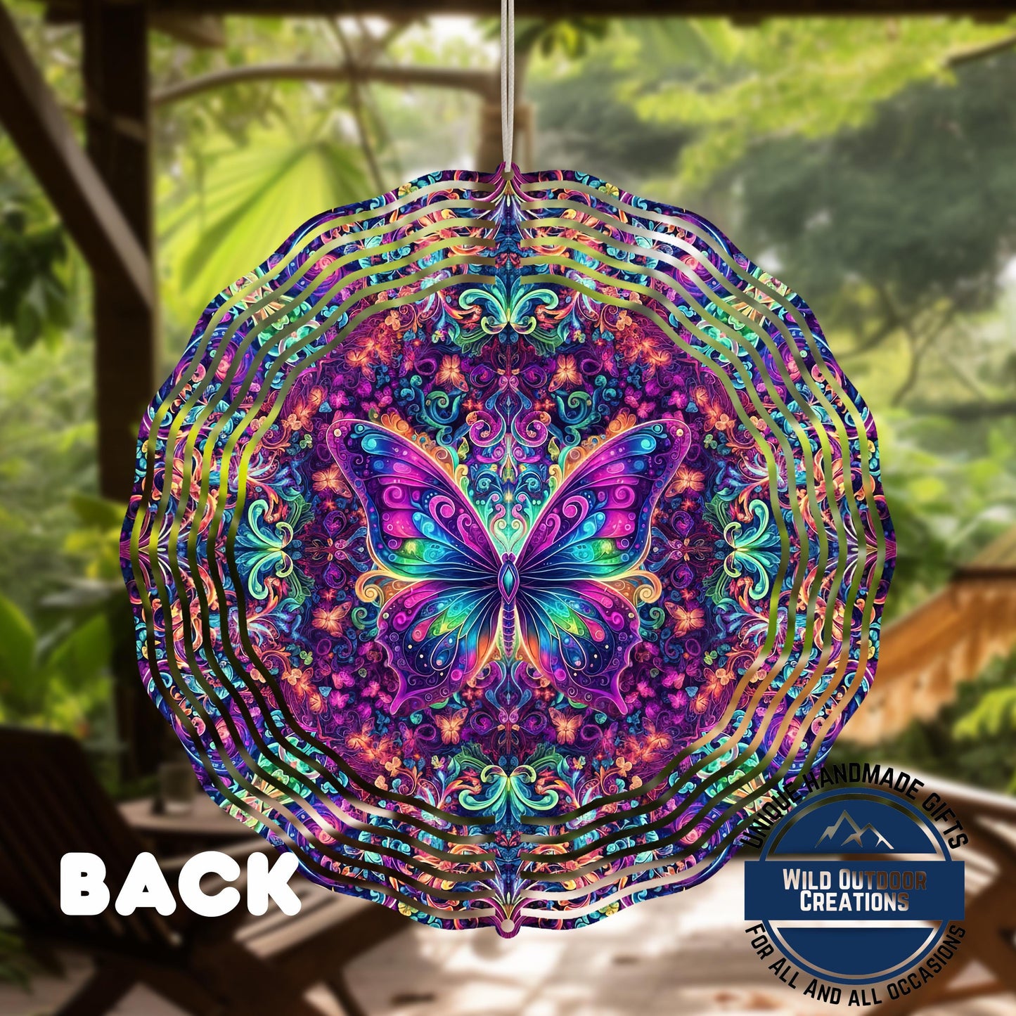 Psychedelic Butterfly Spinner - 10 Inch Outdoor Wind Spinner with 360° Swivel Hook