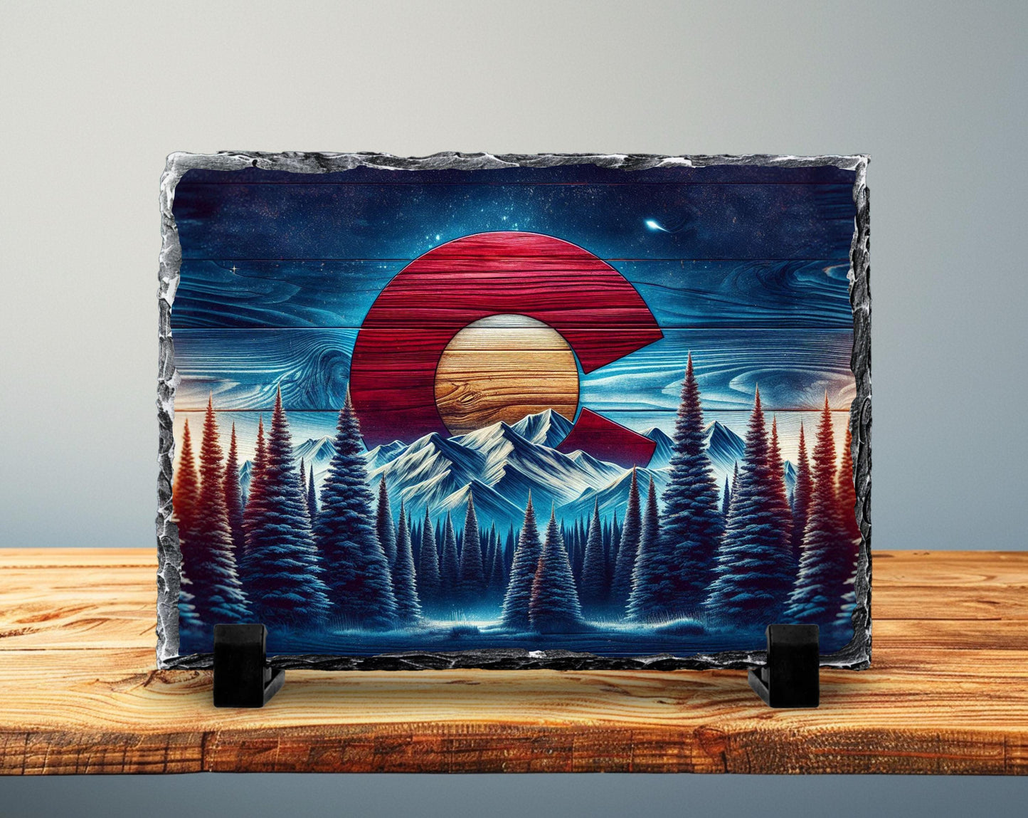 Rustic Slate Plaque | Colorado Mountain Decor - Handcrafted Natural Stone Tabletop Display