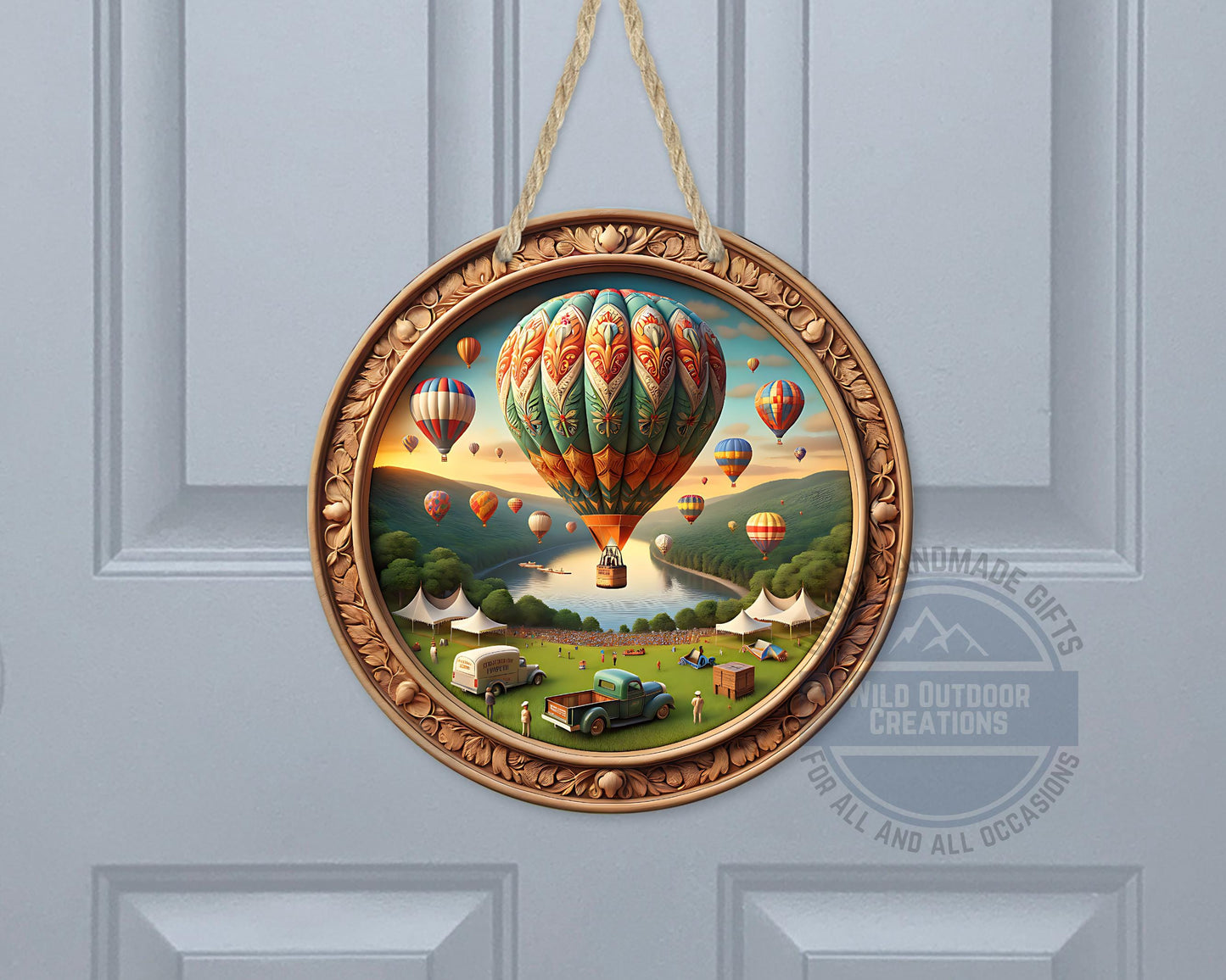 Aluminum Door Hanger – County Fair Hot Air Balloon Outdoor Door Sign, 10 Inch