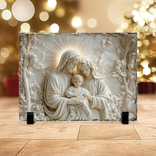3D Slate Plaque of Joseph Jesus  Mary - Fractured Edges Decorative Religious Art