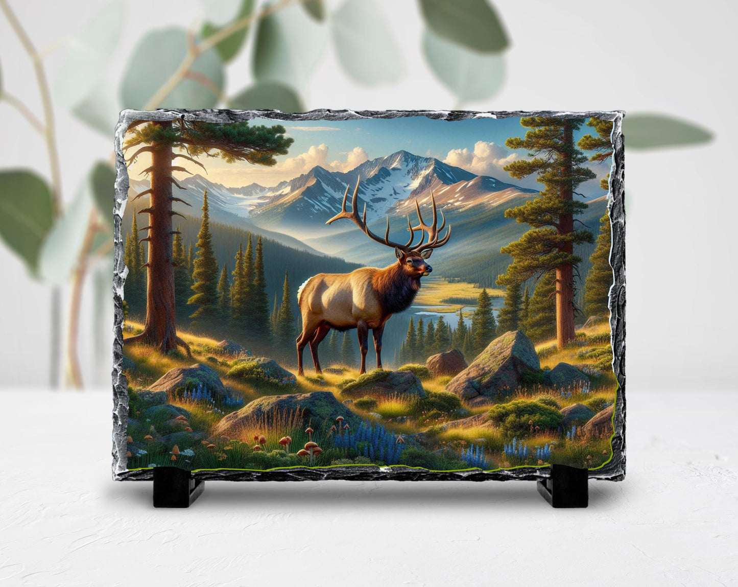 Elk Wall Art - Nature Slate Plaque | Rustic Cabin Decor | Wildlife Gift Idea