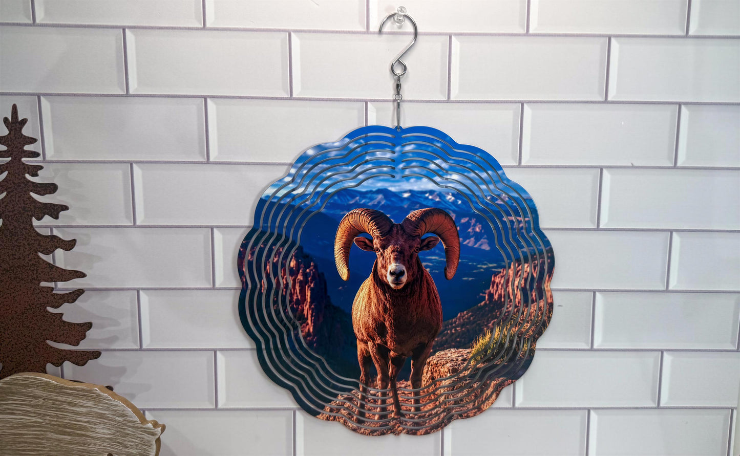 Big Horn Sheep Wind Spinner | 10 Inch | Wildlife Garden | Rotating Décor