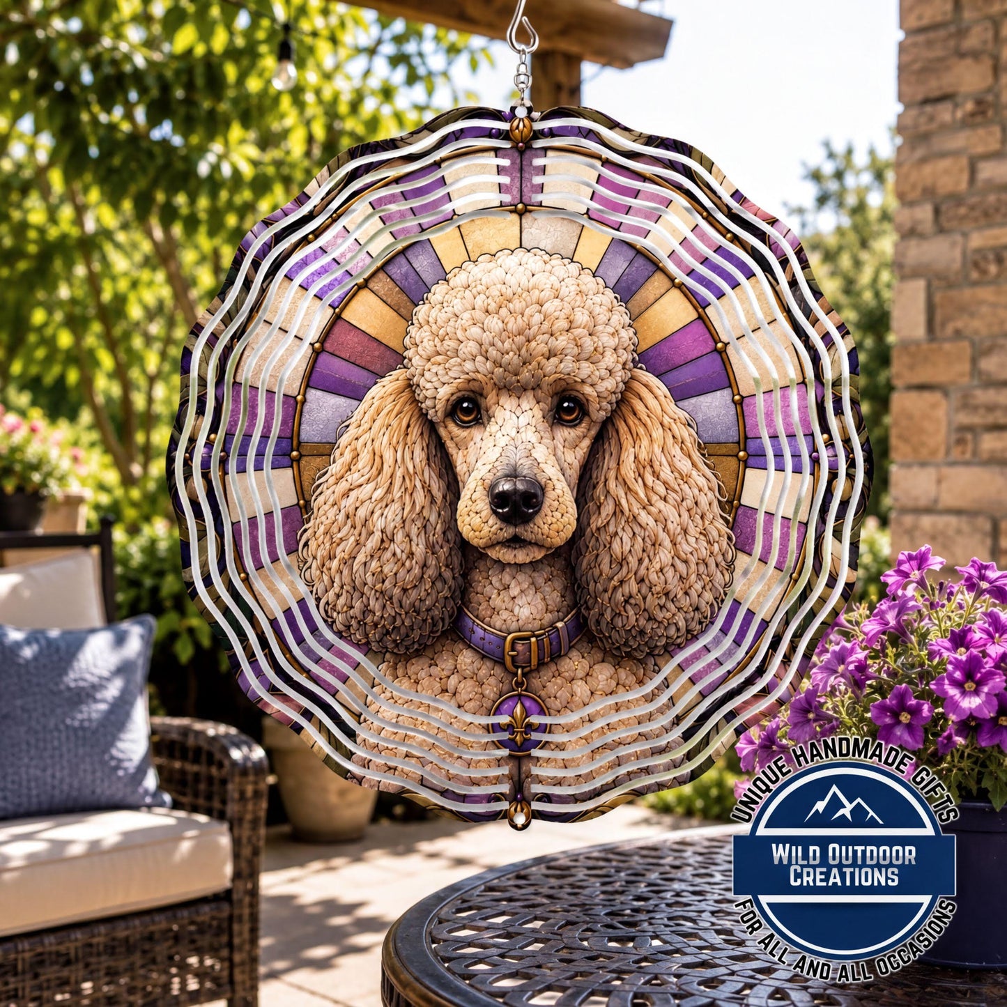 Faux Stained Glass Poodle Wind Spinner Dog Lover Gift Garden Outdoor Decor