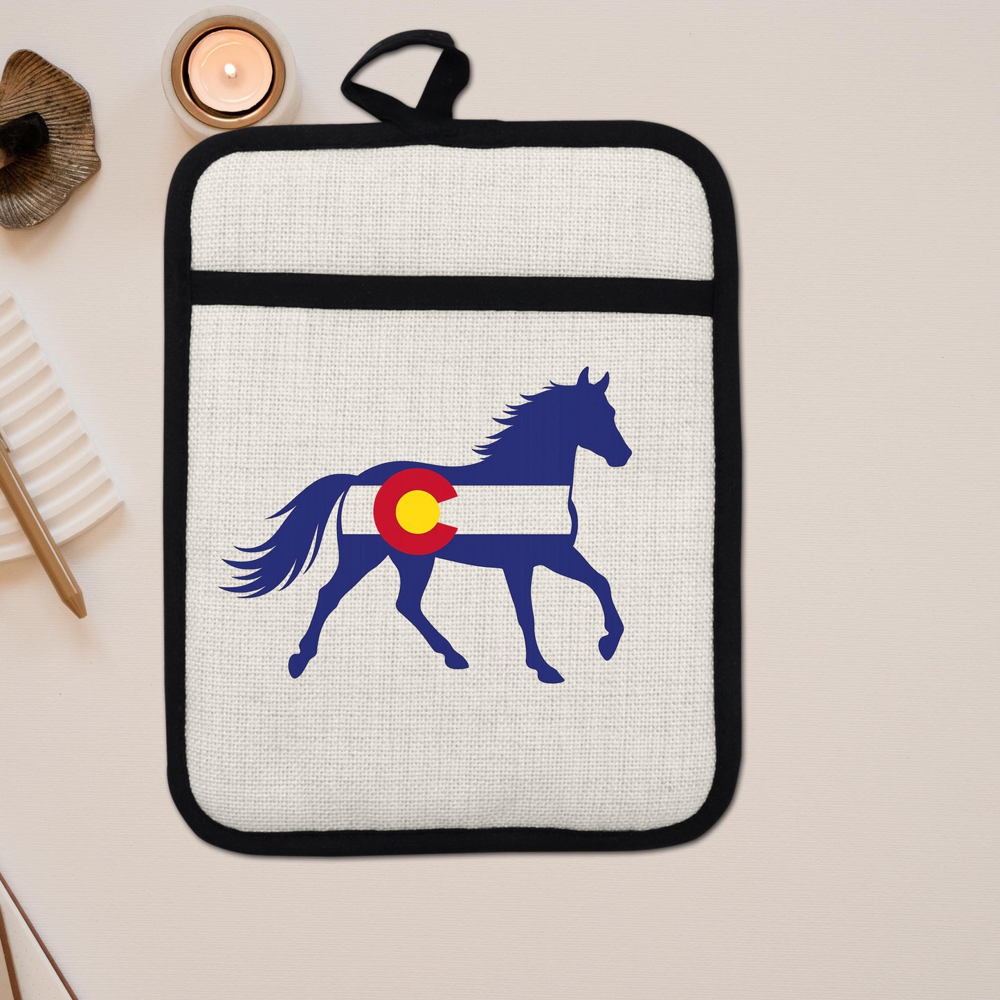 Horse Oven Mitt - Colorado Pot Holder With Silicone Back & Linen Front, Heat Resistant
