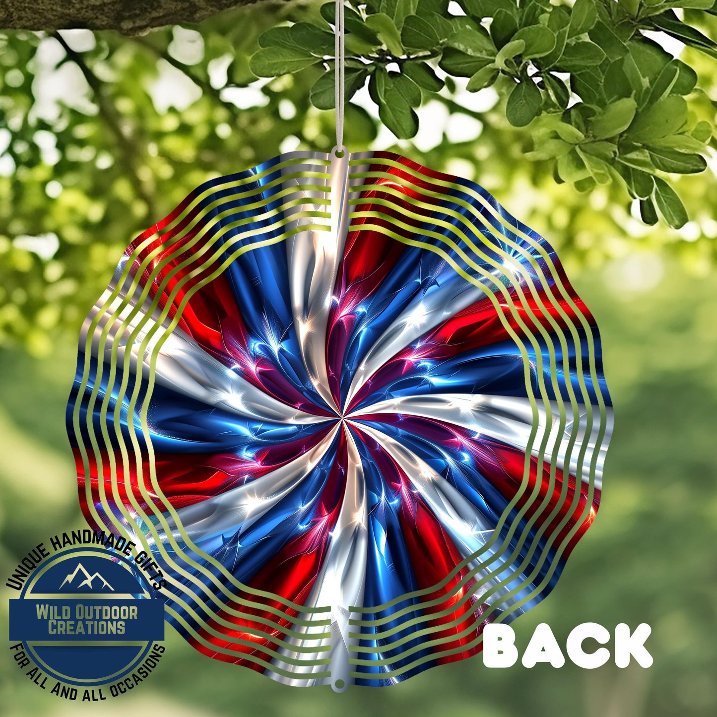 Patriotic Wind Spinner - Red White Blue Swirl Design Aluminum Outdoor Decor
