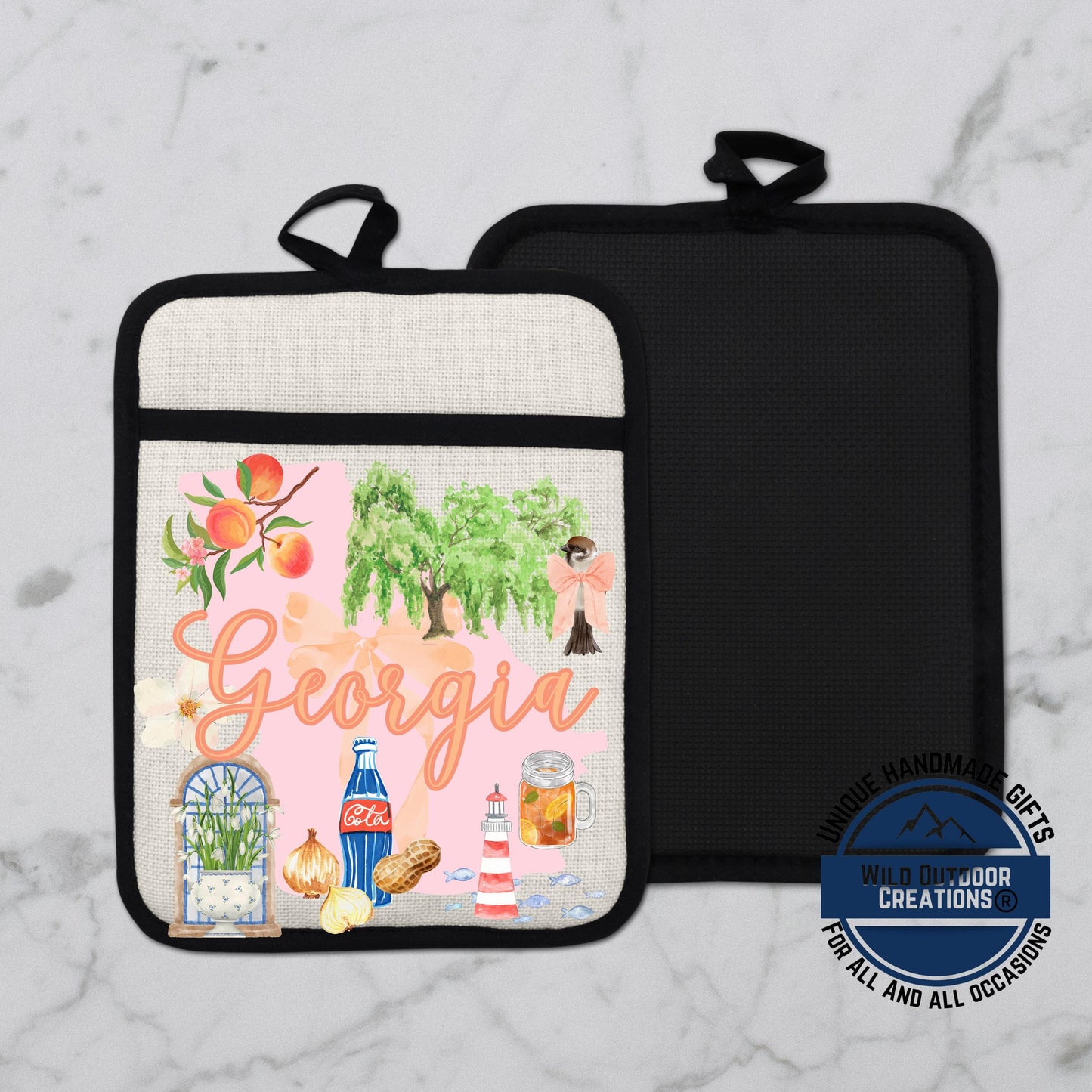 Georgia Pot Holder | Non Slip Silicone Pocket Potholder - Peach State Kitchen Gift - alternate view