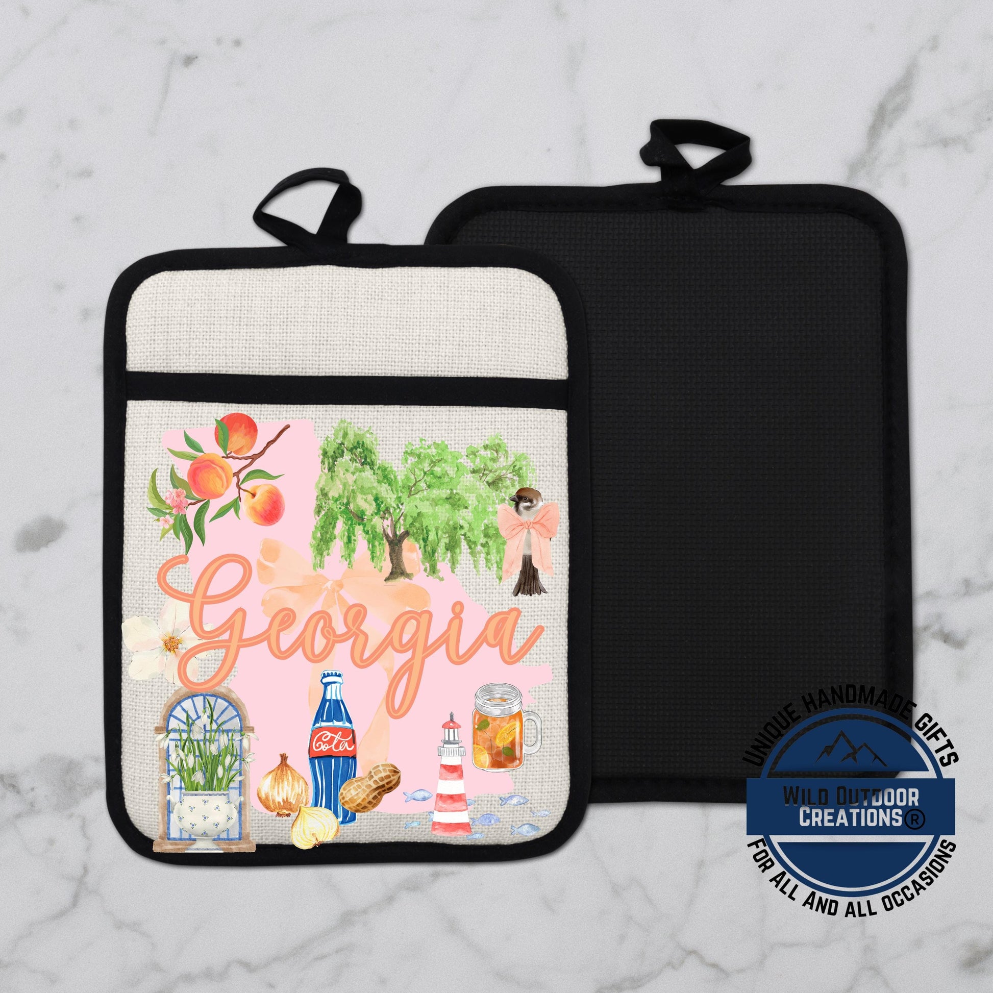 Georgia Pot Holder | Non Slip Silicone Pocket Potholder - Peach State Kitchen Gift - alternate view
